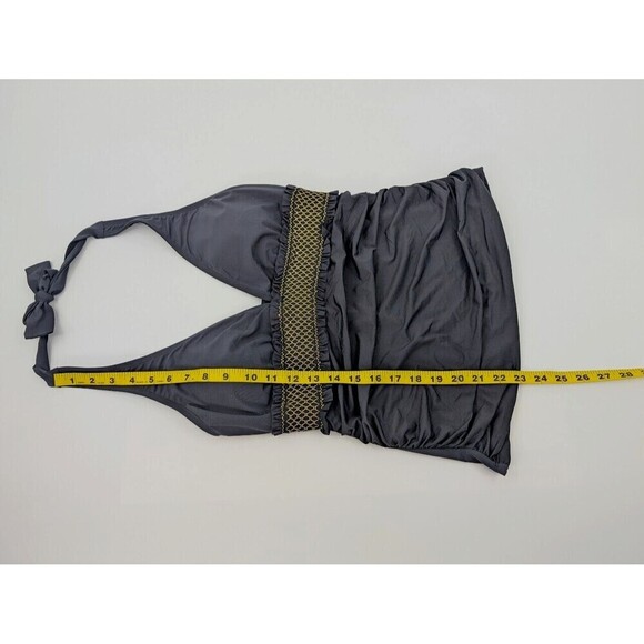 Bleu Rod Beattie Tankini Top Womens 10 Black Halter Metallic Contrast Ruched - Picture 10 of 13